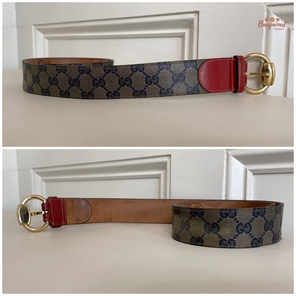 Auth GUCCI Beige/Blue/Red GG Crystal Coated Canvas Horsebit Buckle Belt 85/34 main image 8